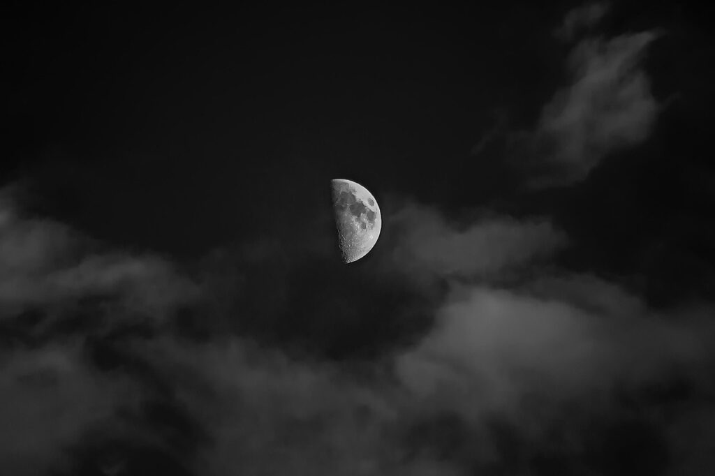 moon, sky, clouds, night sky, night, nature, cosmos, galaxy, planet, universe